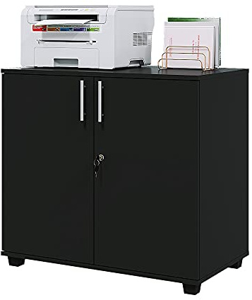 Panana Office Cabinet with Lock, Wooden Filing Storage Cupboard 2 Door Wood File Office Cabinet Organizer for Home Office (Black)