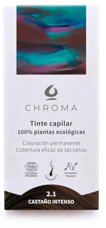 Tintes Chroma BIO Castaño Intenso 2.1 – 100g – Tinte Natural en Polvo sin Amoníaco – Reflejos Fríos y Elegantes – Cobertura de Canas – Vegano y Botánico – Cabello Fuerte y Brillante