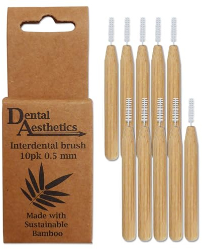Dental Aesthetics Cepillos interdentales de bambú, mango de bambú, respetuoso con el medio ambiente, paquete de 10 (0,5 mm) (BI-10)
