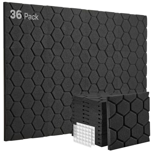 Mousse acoustique, Lot de 36, Panneau Acoustique, 30x30x2,5cm, Mousse Isolante pour Gaming, Studio, Bureaux, Mural, Porte, Mousse Anti Bruit