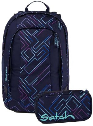Satch Air Schulrucksack Set 2tlg. inkl. Schlamperbox (Purple Laser)