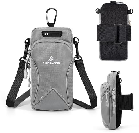 AYMQC Fascia da Braccio Sportiva Porta Cellulare da Corsa con Slot per Cuffie per Jogging Ciclismo Compatibile per iPhone, Samsung, HUAWEI Telefoni Fino a 6,7 Pollici (Grigio)
