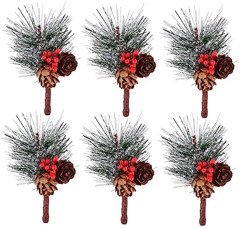HOOTNEE Künstliche Kiefernadeln PVC Mit Roten Beeren Und Tannenzapfen Verschneit Weihnachtsdeko Für Kränze Tischdekoration