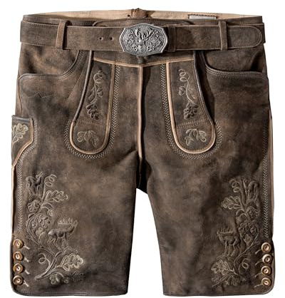 Stockerpoint Herren Lederhose Bastian I Größe 44-60 I Bequeme Trachtenhose in edler Hirschoptik mit Gürtel I Aus 100% hochwertigem Leder I Perfekt für Trachten & Festlichkeiten