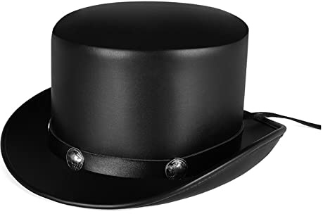 Pnuokn Steampunk-Hut, Pork Pie Hut, PU Top Hat, Gay Top Hat, Magier Zylinderhut, Bowlerhut - Schwarz - Unisex-Erwachsene - Steampunk, Magier - Mehrere Anlässe - Polyurethan - Zylinderhut