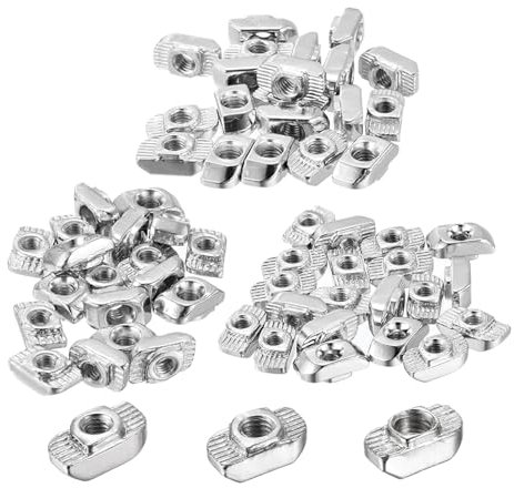 sourcing map M4/M5/M6 60Pcs T Nuts Sliding T Slot Nut Fastener Carbon Steel Nickel Plated for 3030 Series Slot Aluminum Profile