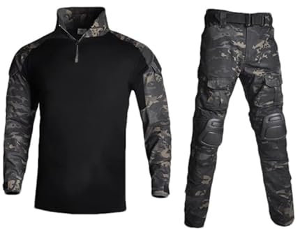 Paintball-Anzug, Jagduniform, für Herren, Camouflage, Arbeitskleidung, Multicam-Cargohose, Kampfhemden, Black CP, XXXXX-Large