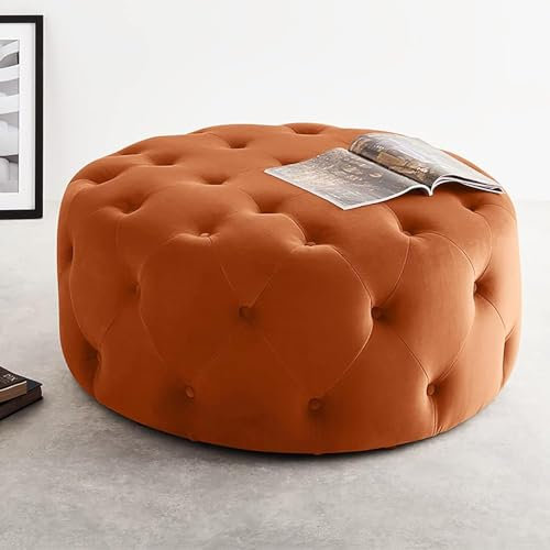 Wrobelax Runder Ottoman-Fußstützen-Hocker aus Plüschsamt, kleiner, moderner Couchtisch und Bettbank für Wohnzimmer, Schlafzimmer, Hosting-Raum (Größe: 60 x 60 x 40 cm, Farbe: Rosa, Orange)