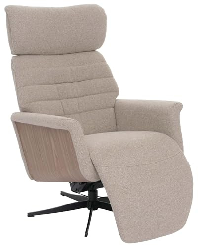 MCA Relaxsessel HWC-N56 Bouclé - Stoff braun, Holz Walnuss-Optik | Fernsehsessel, Liegesessel, Fußstütze, drehbar Stoff