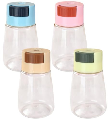 4 Pcs Seasoning Shaker Quantitative Push Type Clear Salt Dispenser for 1/8 TSP Each Non-Slip Textured Large-Opening Press Kitchen Spice Shaker for Cooking