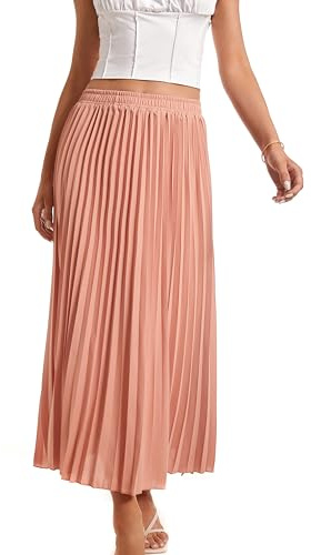 Yanhalo Womens High Waist Flowy Pleated Skirt Elastic Stretch Long Ankle Length Swing A-line Beach Maxi Skirt