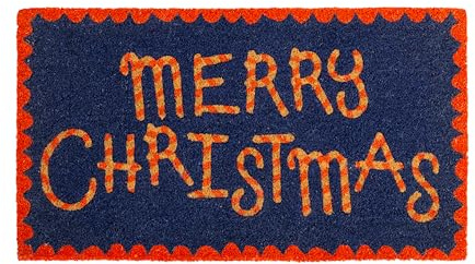FISURA - Fußmatte außen Tabellen Fußmatte aus Kokosnuss mit Rutschfester PVC-Rückseite. Fußabtreter für den Eingang. Handbemalt. Abmessungen:70 x 40. Quadrate (Weihnachten, blau)