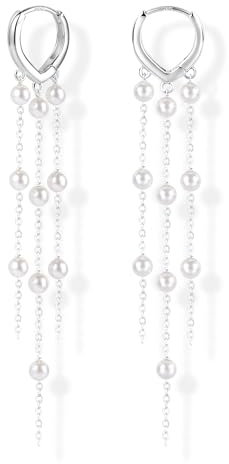 ALEXCRAFT Boucle d'Oreille Longues Pendante, Boucles d'oreilles Femme Argent en Perles, Boucles d'oreilles à Pampilles en Argent 925, Hypoallergéniques, pour Mariage, Banquet, Cadeaux Bijoux