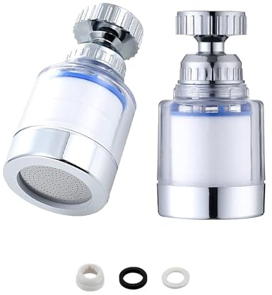 2Pcs 360° Rotating Faucet Mount Water Filter,Kitchen & Office Filter | Faucet Mount Water Filter, 360° Rotating Filter, Removes Chlorine, Fluoride, Heavy Metals & Softens Hard Water