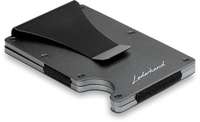 Lederhand® iStrong - Aluminium Mini Kartenhalter mit Geldklammer und Platz für bis zu 10 Kreditkarten - Minimalist Wallet - Geldbörse aus echtem Aluminium mit RFID-Schutz inkl. Geschenkbox | (Grau)