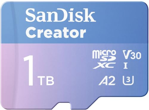 SanDisk Creator 1 TB microSD UHS-I kort med adapter, upp till 190MB/s läshastigheter, 5,3K, 4K