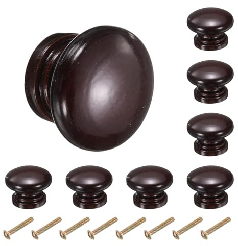 QUARKZMAN 8 Stück Runde Holzknöpfe 34mm/1,3 Pilzform Dunkelbraun | Küchenschrankknöpfe Einzel Loch Schubladenzuggriff Möbelgriffe Dekorative Möbel, Für Schublade Kommode Kleiderschrank