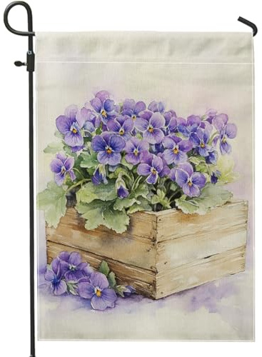 Bandiera da giardino viola viola del pensiero della primavera, decorazione floreale vintage per esterni, bandiere da prato su entrambi i lati, decorazione per la casa per feste e vacanze, 30,5 x 45,7