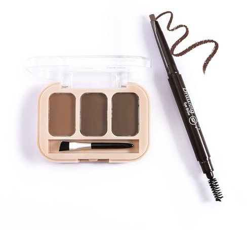 Boobeen 3 colori di polvere per sopracciglia e matita per sopracciglia a doppia estremità con pennello angolato, pennello a spirale, per creare sopracciglia 3D per tutto il giorno