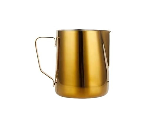 WENYOG Pot à Lait Pichet à Mousse de Lait en Acier Inoxydable 304, Pot à Mousse de Lait, café, Accessoires de café au Lait, Bleu et Or(600ML Gold)
