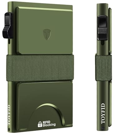 TOYFID Waldgrünes Aluminium Pop-up Card Case, RFID Erweiterbar | Pop-up Kartenhalter mit seitlichem Druck. Platz für 12+ Karten. Elastisches Band & erweiterbare Platine. RFID-Schutz.