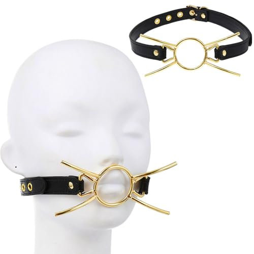 SAHOOSAFETY Mordaza bucal ajustable con anilla en O for BDSM, mordaza de bondage, mordaza de metal, mordaza de cuero, juguetes eróticos for parejas, ataduras de cama