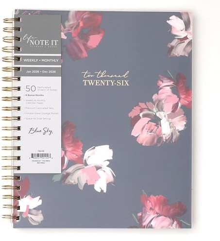Blue Sky Life Note It 2026 Weekly and Monthly Planner Notes, January 2026 - December 2026, 8.5 x 11, Flexible Cover, Durable Twin Wire Binding, Storage Pocket, 50 Perforated Notes Sheets, Leah