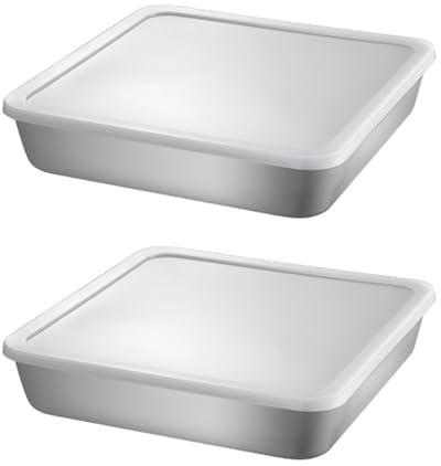 JIEHIN Lot de 2 moules à gâteau carrés avec couvercle en acier inoxydable - 20 x 20 x 5 cm - En acier inoxydable - Pour gâteaux, brownies, lasagnes, passent au lave-vaisselle