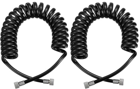 PATIKIL 2 Pcs 1/8 Polyurethane Recoil Air Hose, 6ft Air Compressor Hose with 1/8 Inch Quick Fittings and Bend Restrictor for Air Brush Paint Machine Nails, Black