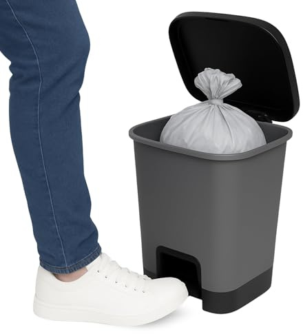 TECHZOCO Cubo basura plástico, Cubo basura apertura pedal, Papelera de pedal, cubo de Pedal, Basura para oficina, Libre BPA, 63.5 cm alto x 41 cm ancho x 36 cm fondo, Capacidad 50 Litros, Gris/Negro