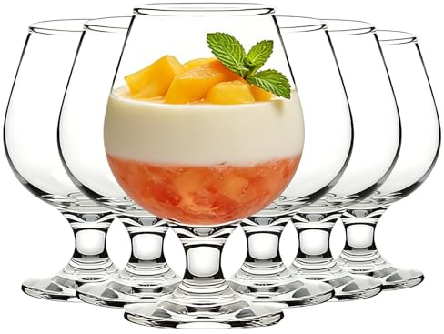 Haayymo Dessertschalen aus Glas Eisbecher 6er-Set, 350ml Kurzstielgarnelen Cocktailgläser Vorspeise Obstsalate Puddingschalen Dessert Eisbecher mit Fuß Cocktailschales
