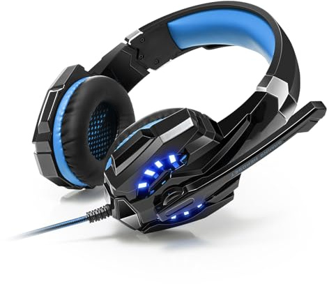 Aoresac Casque de Jeu G9000, avec des Lumières LED, Microphone Clair pour Ordinateur Portable, Tablette, Téléphones Mobiles, PC de Bureau, Console de Jeu, Contrôle du Volume (Noir et Bleu)