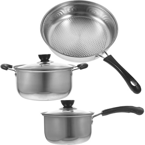 VALICLUD Cocina de Acero Inoxidable con Mango Ergonómico Incluye Olla Sopera Cazo Leche y Sartén Superficie Lisa Fácil Limpieza Apto para Cocinas Estándar