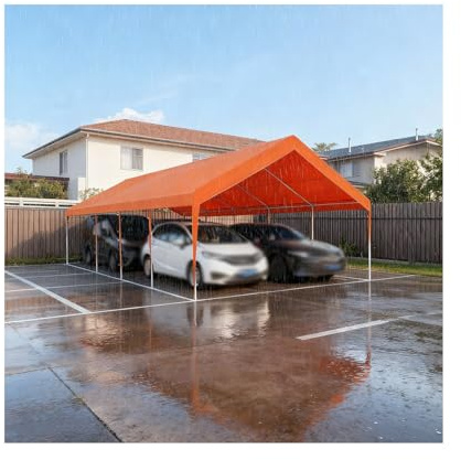 Grand Abri De Voiture Robuste en Métal avec Accessoires, Résistant Aux Intempéries, pour Camion, Voiture, Tracteur Et SUV(Orange)