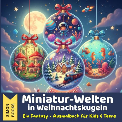 Miniatur Welten in Weihnachtskugeln - Ein Fantasy-Ausmalbuch für Kids & Teens: 30 Fantasievolle Winterlandschaften, niedliche Illustrationen & ... perfekt für Advent, Ferien & kreative Stunden