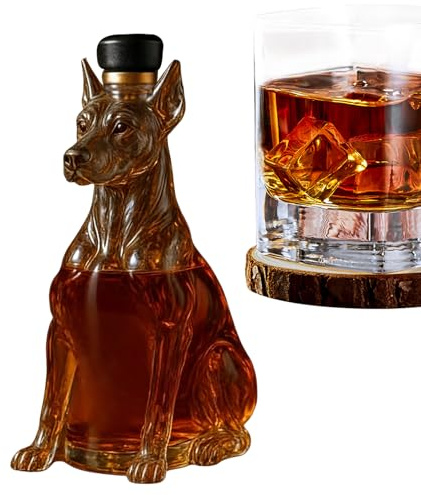 Botella De Licor | Envase De Vidrio 350ml Con Diseño De Perro - Decantador Para Whisky,Regalo para Padre Hombre Cumpleaños Vacaciones Fiesta Boda Hogar Bar Cocina Comedor