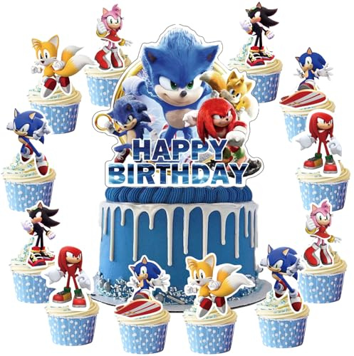 Sonic Cake Decorations, Cake Toppers, 25Pcs Cup Caketoppers, Hedgehog Birthday Party Cake Decorations Supplies