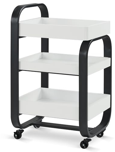 ELEGUE Rollwagen Servierwagen, 3-stufiger Stylisten Organizer Friseursalon Trolley, Moderner Arbeitswagen für Bad & Wohnzimmer, Beauty & SPA Wagen, Rollen und Bremse 2085 (Schwarz)