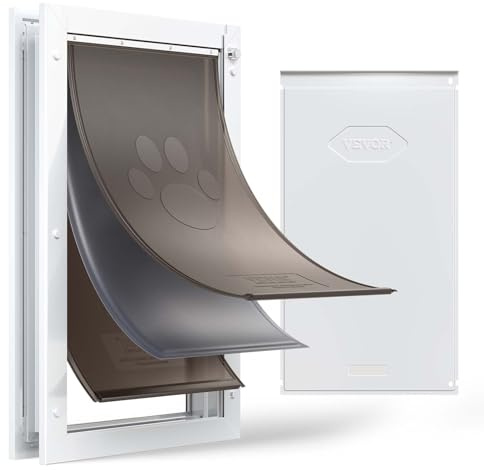 VEVOR Gattaiola per Animali Domestici Portina d'Ingresso per Cani Gatti Chiusura Magnetica Pannello di Chiusura Isolato Telaio in Metallo, Porta Entrata Uscita per Cani di Taglia XL, Colore Bianco