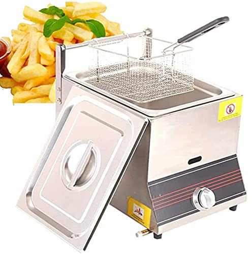 IUokLU Fritös, kommersiell gasfritös, bänkfritös tillverkad av rostfritt stål, fristående temperaturkontroll, för rostning kyckling, pommes frites, restauranghus