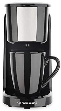 Grossag Kaffee-Automat KA 8 ein-Tassen Kaffee-Automat in Schwarz, entnehmbarer Permanent-Filter, Automatische Abschaltung, Betriebskontroll-Leuchte, KA8.17, Inklusive Porzellantasse (150ml)