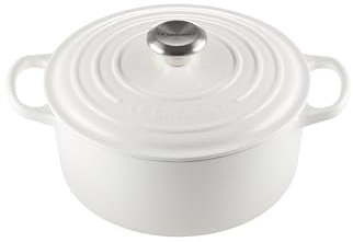 LE CREUSET LS2501-2416SS Enameled Cast Iron Round Dutch Oven Signaure Schmortopf aus emailliertem Gusseisen, rund, Weiss/opulenter Garten