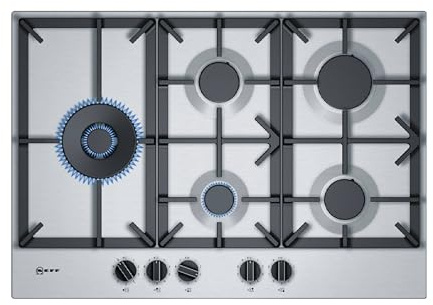 NEFF T27DS79N0, N 70, Gaskochfeld, autarker Gasherd 75 cm breit, FlameSelect, Spülmaschinenfeste Topfträger, Einhand-Taktfunkenzündung, Edelstahl