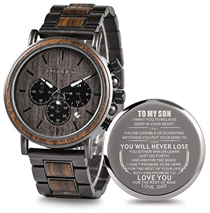 2win Engraved Personalized Wooden Watch for Boyfriend My MAN Fiancé Husband Customized Wooden Watches for Men Personalized Watch (B-for Son from Dad)