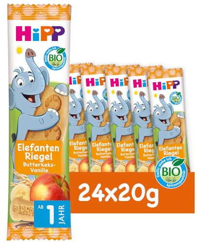 HiPP Bio Elefant Müesli Riegel Butterkeks in Apfel-Vanille (24 x 20g), ab 1 Jahr, Süße nur aus Früchten, ideal für unterwegs & zwischendurch