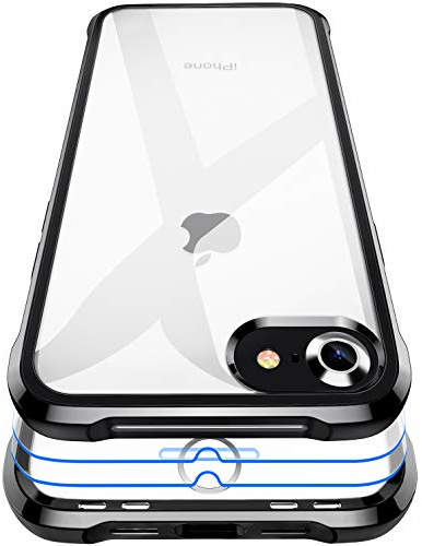 Garegce Hülle für iPhone SE(2020/2022),iPhone8 iPhone7 [2 × Displayschutzfolie] Transparent Stoßfest Durchsichtige HandyHülle TPU SchutzHülle,weich Silikon Flexibel Kratzfest Bumper case - Schwarz