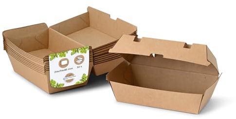 BIOZOYG Take Away Kraftkarton Box 50 Stück I robuste Fast Food Boxen mit hohem Klappdeckel I Snack Box aus Kraftkarton I stabile To Go Verpackung Karton braun 21,4x11,4x8,5 cm I biologisch abbaubar