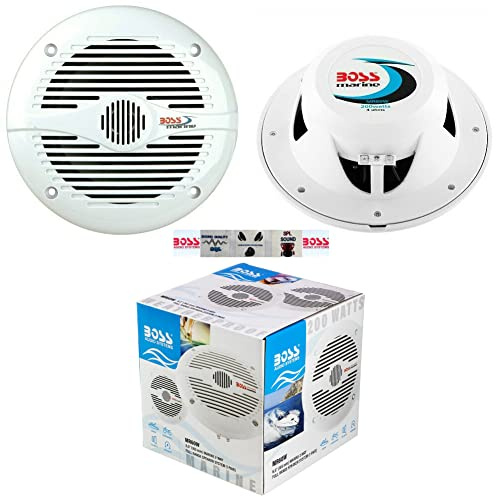 2 marinhögtalare kompatibla med BOSS AUDIO MR60W 2-vägs 6,5 16,50 cm 165 mm 100 watt rms 200 watt max vattentät havspoolbåt, per par