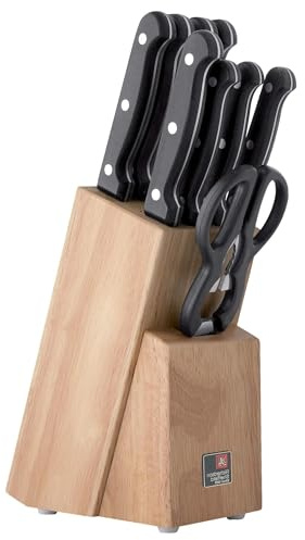 Richardson Sheffield Artisan Messerblock, Set 9-teilig - Holz und Schwarz | Küchenmesser mit Block, High-Carbon Edelstahl, Kochmesser, Messerset mit Schere