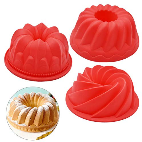 Qixuer 3 stampi per torte da cucina, stampo per Kouglof in silicone, stampo per torta rotondo scanalato, stampo antiaderente per torta Gugelhupf, stampi per torte per gelatina